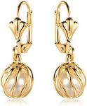 Barzel 18K Gold Plated Pearl Drop Earrings Caged (ER308)