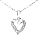 Naava Women's Diamond Heart Pendant with 46 cm Trace Chain Necklace - 9 ct White Gold Necklaces for Women