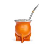 Argentina Yerba Mate Cup With Ceramic liner Straw Tea Gourd Mug One Bombilla Mate a Cleaning Brush (brown)