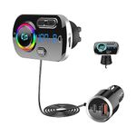 SONRU 2024 Newest FM Transmitter Bluetooth 5.3, Car Radio Adapter Hands-Free Car Kit, PD3.0 30W Type C & QC3.0 Fast Car Charger, Support TF Card, AUX Output, Crystal Sound, 1.1M Cable, 2 Install Ways