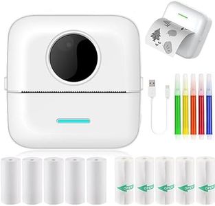 Mini Pocket Printer, Bluetooth Mini Printer, Thermal Sticker Printer, Colored Pens,Wireless Inkless Printer Mini for Journal, Memo, Photo, Study, Compatiable for iOS & Android (White)