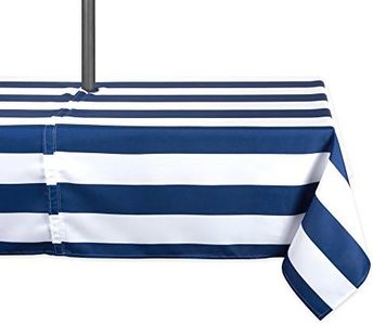 DII Cabana Stripe Outdoor Tabletop Collection, Stain/Wrinkle Resistant & Waterproof, 60x120 Rectangle Zipper Tablecloth, Nautical Blue
