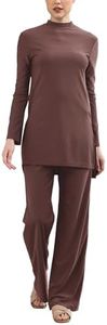 Muslim Swimwear for Women - Modest 2 Piece Long Sleeve Full Cover Islamic Swimsuit Set Musulim Dress Top with Pants Rash Guard for Beach Vacation Bathing Suit Bañador Musulmán para Mujer Brown XL