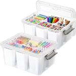 Bienvoun 17QT 2Packs Clear Marker Organizer – 6 Detachable Inserts, Stackable Craft Organizers and Storage, Art Supply Organizer for Markers, Crayon, Pencils, Pens and Craft Supplies