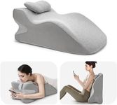 Daneey Reading Pillow for Bed Adult, Back Pillow for Bed Sitting Up, Back Support Pillow with Adjustable Headrest，Memory Foam Pillows for Abdomen, Lumbar, Back, Gray, 14.6 * 10 * 24IN