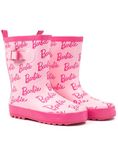 Barbie Wellies For Girls | Kids Short Pink Doll Logo All Over Print Rain Wellington Boots | Water Resistant Walking Shoes