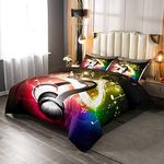 Erosebridal Headphone Comforter Set, Musical Note Hipster Bedding Set for Kids Boys Girls Teens, Rock Hip Hop Grunge Style Duvet Set Headset Bling Bedding Comforters Bedroom Decor, Queen Size