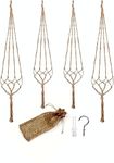 Lang Horn 4Pcs Macrame Plant Hangers, Jute Rope Hanging Planter Basket Plant Pot Hanging Plants Holder with Hanging Hooks for Indoor Outdoor Garden Home Decor (4 Pc Set)