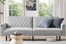 Yaheetech Convertible Sofa Bed 3-Seater Click-clack Fabric Futon Couch Stylish Versatile Daybed with Large Side Pockets for Guest Rooms/Studios/Study/Offices Light Gray