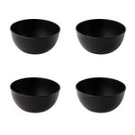 Irida Naturals Wheat Straw & Bamboo Fibre Fluted Bowls Set of 4 | 6" | Unbreakable, Light Weight & Eco-Friendly Bowls | Microwave, Freezer & Dishwasher Safe |for Snacks, Soup, Salad (Black, 800ml)