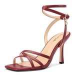 DearOnly Womens Lace up Heels Stiletto High Heeled Sandals Square Open Toe Strappy Heels Prom Party Dress 3.5 Inches Heels Burgundy Red Matte 9.5 M US