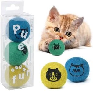 FURBONA Cat Ball Toys – Soft, Quiet Wool Balls for Indoor Cats, Handmade, Pure Natural, Safe, Cat-Friendly Colors, 1.6 Inch Interactive Toy for Kittens, 3 Pack