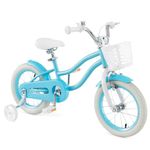 COSTWAY Kids Bike, 14 Inch Toddler Bike Children Bicycle w/Training Wheels, Hand & Coaster Brakes, Adjustable Saddle & Handlebar, Basket, Bell, Kids Bicycle for Girls Boys Aged 3-8 Years Old, Blue