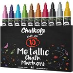 Metallic Chalk Markers (10 Pack) Liquid Chalk Pens - for Blackboards, Chalkboard, Bistro Menu, Window - Wet Wipe Erasable - 6mm Reversible Bullet & Chisel Tip title