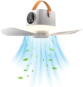 PopuLike Portable Camping Fan, 7200 mAh Tent Fans with LED Light, Remote Control, Detachable Blades Timer, 4 Speeds 3 Brightness USB Rechargeable Camping Fan for Tent Car Picnics Travel