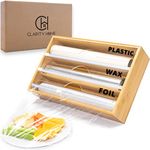 CH Clarity Home| Wooden Foil and Plastic Wrap Dispenser With Cutter - 3 in 1 Organizer for Aluminum Foil Plastic Wrap And Wax Paper Rolls,Bamboo Roll Organizer, Fits Up To 12" Tin Foil Wrap Rolls