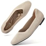 Zelaprox Women's Flats Shoes Comfort Knit Dress Flats Round Toe Ballet Flats with Memory Foam Softable Slip on Casual Work Office Flats Beige