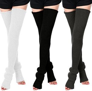 SATINIOR Leg Warmers 3 Pairs Thigh High Leg Warmers Knit Long Leg Warmers Warm Sweater Leg Warmers Women Leg Footless Socks, Black, White, Dark Grey