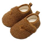 L-RUN Boys Girls Fluffy Slipper Socks with Non Slip House Lined Socks Boat Super Cozy Hospital Slippers Brown,13-13.5 Little Kid