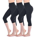 Walifrey Cropped Leggings for Women, High Waisted 3/4 Length Leggings for Workout Gym Sports Black LXL 3 Pack