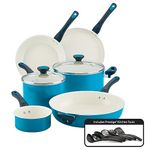 Farberware Go Healthy Nonstick Cookware Pots and Pans Set with QuiltSmart Technology, 14 Piece, Aqua