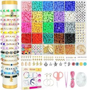Dowsabel Clay Beads Bracelet Making Kit for Beginner, 5000Pcs Heishi Flat Preppy Polymer Clay Beads with Charms Kit for Jewelry Making, DIY Arts and Crafts Birthday Gifts Toys for Kids Age 6-12