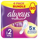 Always Platinum Extra Comfort Sanitary Towels, Size 2, Long, Moderate Flow, 80 Pads With Soft Wings (20 x 4 Packs) SAVING PACK, Leak Protection, Micro Cushions, Fit&Flex Core, Odour Neutraliser