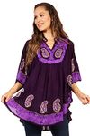 Sakkas 30A - Amori V-Neck Embroidery Poncho Top/Cover Up - Eggplant/Purple - OS