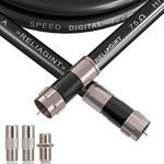 RELIAGINT 100ft RG6 Patch Cable Black 75 ohm Coaxial Cable with F Connector, F81 Double Female Adapter, Low Loss High-Speed Coax Cable Cord Extender for HD TV, Dish, Satellite, Antenna, TV Cable 100'