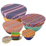 PHOGARY Set of 5 Reusable Food Cover, Elastic Fabric Covers Multi Purpose Food Storage Dish Covers Can Lids, Fruit Vegetable Meat Preservation Fresh Keeping Cover Elasticated, Aztec