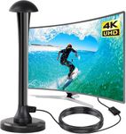 Indoor TV Aerial - Digital TV Aerial Indoor for Freeview TV, 360°& 250+ Miles Long Range Reception & Strong Magnetic Base for HDTV Channels-Support All Tv's-16.4ft Long Cables