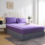JHCHMX Satin Purple Fitted Sheets King Bed,Deep Pocket Soft Bed Sheet,Brushed Microfiber& Wrinkle Resistant Fitted Bed Sheet,Purple King 153x203cm