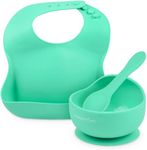 MunchyTime Baby Led Weaning Utensils | Silicon Baby Bibs Toddler | Silicone Baby Feeding Set with Suction Bowl, Baby Bibs, Baby Spoon | Green