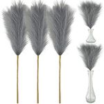 3pcs Artificial Pampas Grass Stems 70cm/27" Fake Fluffy Dried Pampas Grass Branches Stems Plants Bouquet Vase Filler, for Wedding Kitchen Living Room Bedroom Aesthetic Bohemian Home Decor