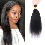 Yaki Straight Human Hair Bundles，Kinky Straight Hair 1 Bundle 18 inch，10A Grade Unprocessde Brazilian Vingin Remy Human Hair Weave Extensions For Black Women Natural Color