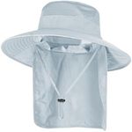 Sun Hats for Men Women Fishing Hat UPF 50+ Breathable Wide Brim Bucket Hats Summer UV Protection Safari Hat with Neck Flap Light Grey