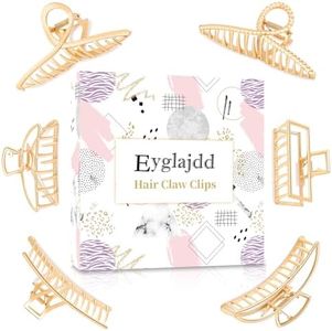 Eyglajdd 6 Pack Large Metal Gold Hair Claw Clips, Big Claw Clip for Thin Thick Curly Hair, Strong Hold Jaw Clips Hair Clamps Styling Accessories for Women Girls, Beautifully Packaged Suitable for Gift