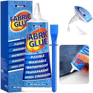 Jevvu Fabric Glue Permanent, 80ml Strong Fabric Adhesive for Clothes, Permanent Washable Material Repair Glue for Fabric, Crafts DIY, Upholstery, Textiles, Felt and Badges, Doll Repair (80ml)