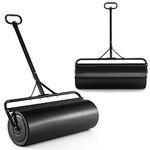 GiantexUK 48L/63L Garden Lawn Roller, Water/Sand Filled Lawn leveller with Scraper Drum & Removable Drain Plug, Heavy Duty Metal Lawn Push Rolling Tool for Grass Seed (63L, 137cm T-Handle, Black)