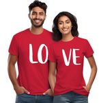 Wear Your Opinion Couple T-Shirt for Couple| Anniversary Cotton Unisex T-Shirt| Husband Wife Printed T-Shirt | Valentine T-Shirt (Design: Love,M/XL-W/XL,Red)