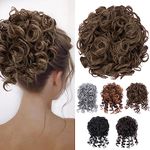 S-noilite Drawstring Ponytail for Women,Messy Bun Hair Pieces Synthetic Drawstring Loose Wave Curly Hair Scrunchies Hair Bun Daily Ponytail Extensions -Mix Light Brown