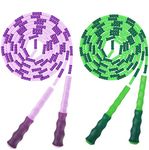 MoKo Jump Rope Soft Beaded Skipping Rope (2 Pack), Premium Adjustable Segmented Tangle-Free Workout Fitness Corssfit Weight Loss Skip Rope School Jumping Rope for Men Women Kids, 9ft, Green Purple