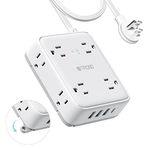 TROND Ultra Flat Plug Power Bar USB C, Thin Extension Cord Indoor 5 Feet, Surge Protector Power Strip, 8 Outlet Extenders 4 USB Ports, Wall Mount, Home Office Supplies, Dorm Room Travel Essentials