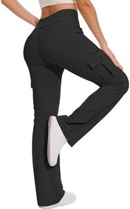 Women's Fleece Lined Pants Cargo Flare Legging Yoga Thermal Warm Workout Crossover High Waisted Bootcut with 6 Pockets,Black S
