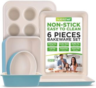 NutriChef 6-Piece Baking Pan Set, Carbon Steel Bakeware with Premium Ceramic Nonstick Coating, Includes 12-Cup Muffin Pan, Cake & Loaf Pan, Wide Bake Pan, & Cookie Sheet - Turquoise