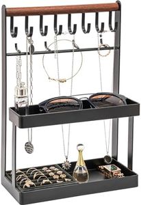 Lolalet Jewelry Organizer Stand Holder, Ideal Gift - 4-Tier Jewelry Tower Rack with 12 Hooks Place Jewelry Rings Necklaces Sunglasses for Entryway Dresser Vanity Bedside Tables -Black