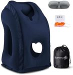 Sunany Travel Pillow, Inflatable Neck Pillow Used for Airplanes/Cars/Buses/Trains/Office Napping with Eye Mask/Earplugs (Blue)