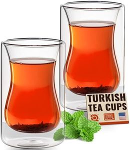 6 oz Turkish Tea Cups - Set Of 2 - Double Walled Clear Glass Cup - Small Coffee Mug - Cafe Latte Espresso or Cappuccino Beverages Mugs by Eparé