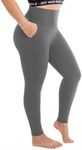 Walifrey Plus Size Leggings with Pockets for Women, High Waist Opaque Tummy Control Leggings Grey XXL