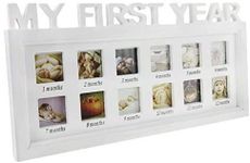 Picture Frames,Baby My First Year Photos Frame Multi-Photo Photo Moments Keepsake Picture Frame Girls Boys Photo Impression Kit Album Newborn Baby Shower Frame Birthday Xmas Memories Christening Gift